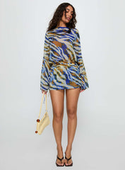 Get Closer Backless Romper Blue Zebra