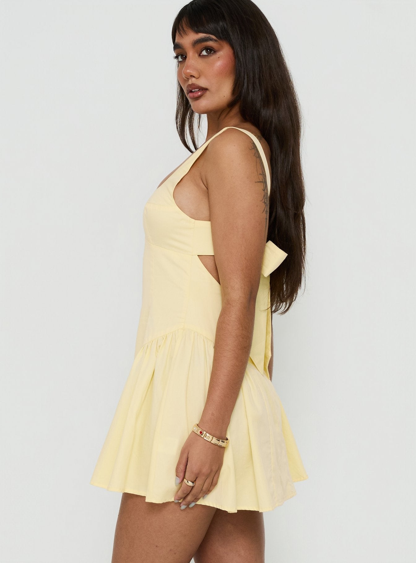 Lelouise Tie Back Mini Dress Butter Yellow