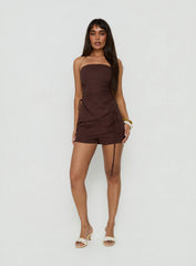 Lylie Linen Blend Tie Side Micro Shorts Brown