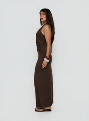 Cadira Ruched Halter Maxi Dress Chocolate