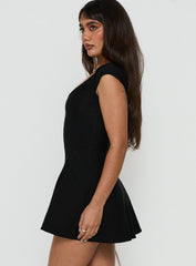 Bowee Fit and Flare Short Sleeve Mini Dress Black
