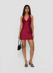 Nataliana Lace Halter Mini Dress Berry