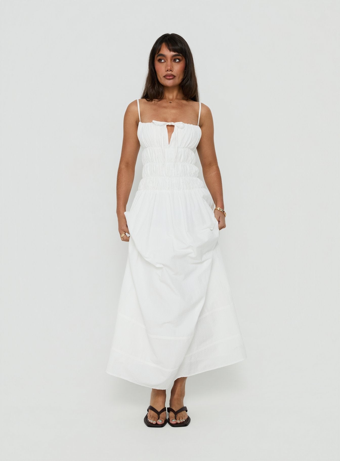 Loralei Shirred Maxi Dress White