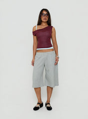 Klaretta Off Shoulder Draped Layered Top Burgundy / Blue
