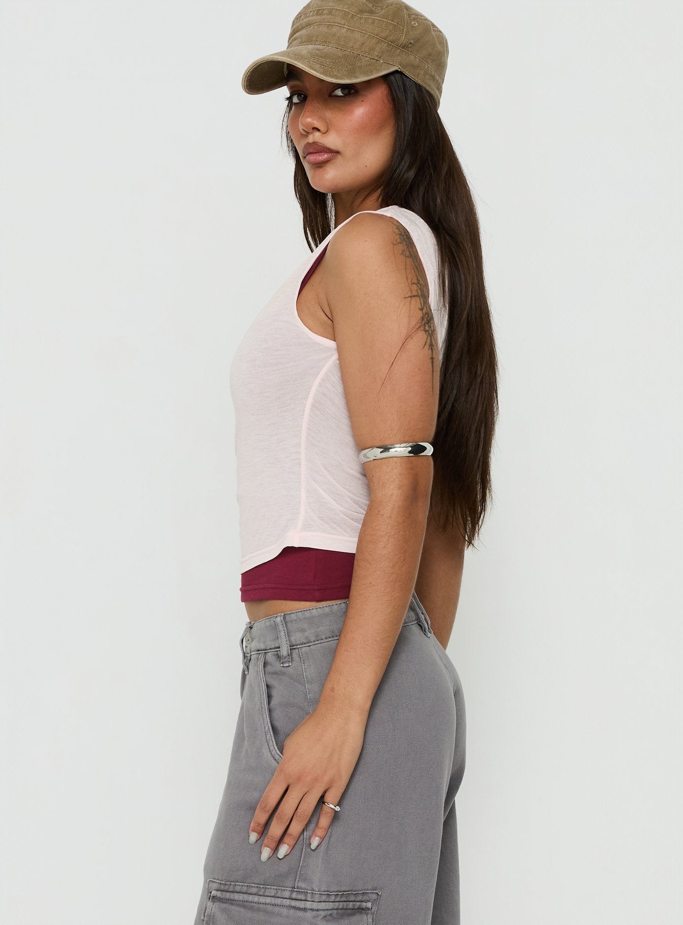 Klaretta Off Shoulder Draped Layered Top Pink / Burgundy