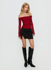 Deyci Lace Off Shoulder Top Red