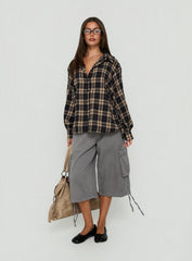 Caydence Long Sleeve Button Down Flannel Top Check Multi