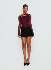 Macaria Long Sleeve Lace Bodysuit Red