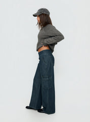 Nikoletta Mid Rise Wide Leg Cargo Jeans Dark Blue Wash