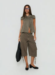 Lionetta Cap Sleeve Tweed Top Brown