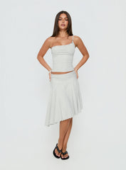 Mimmi One Shoulder Button Detail Top Grey
