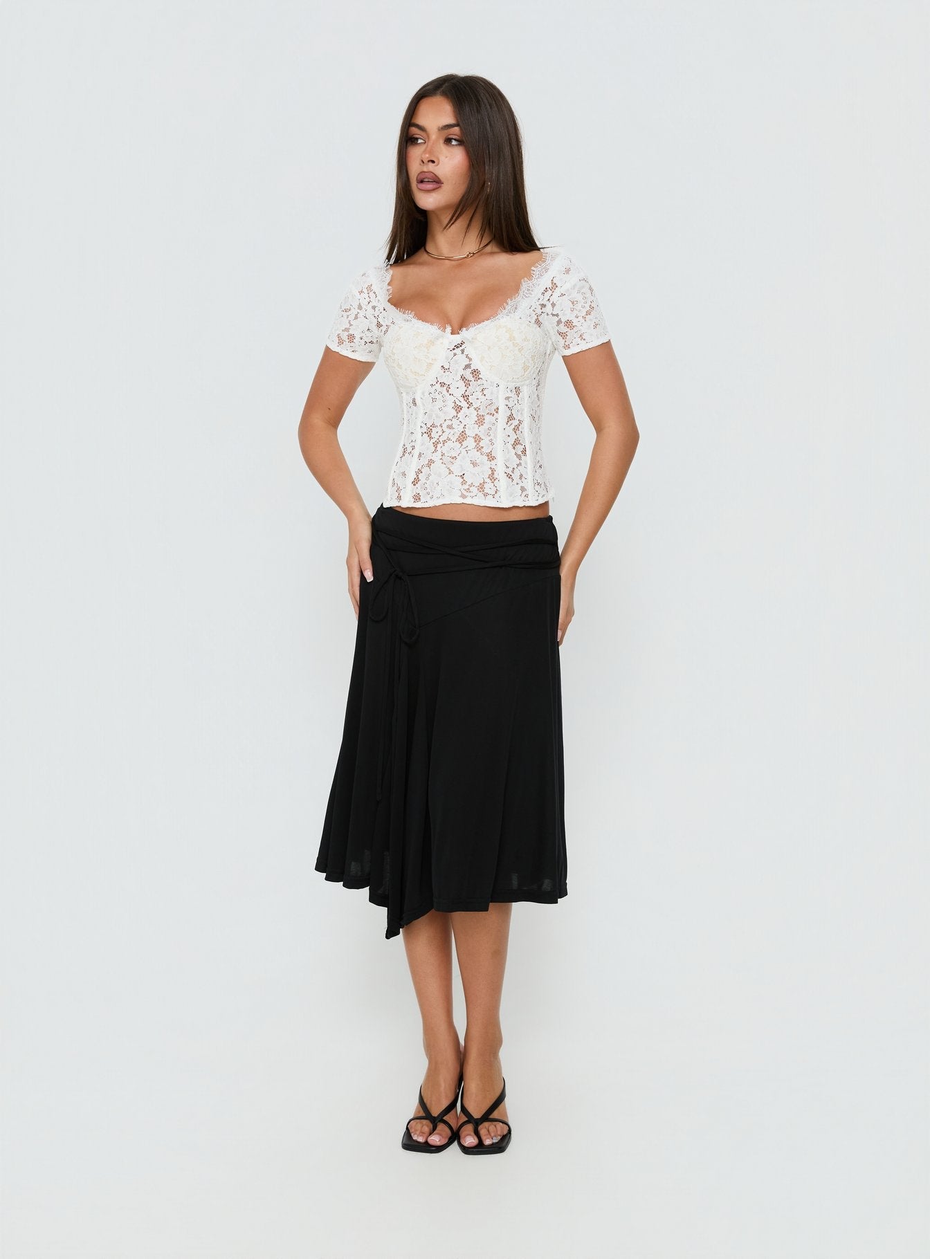 Miquela Short Sleeve Corset Lace Top White