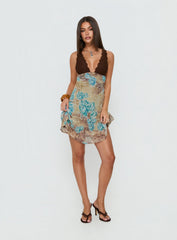Edeni Lace Splice Halter Mini Dress Multi