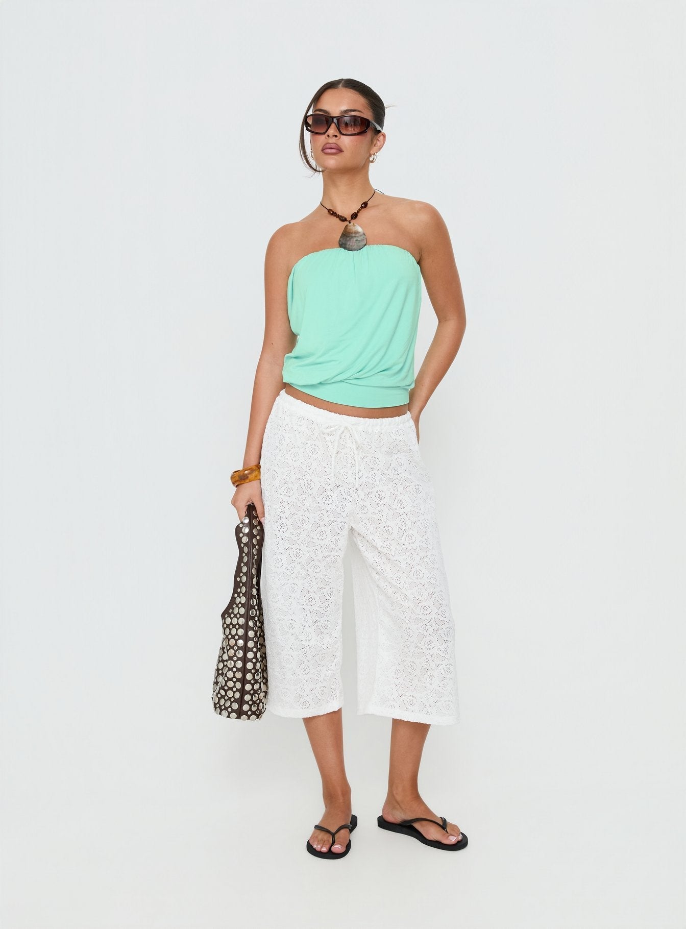 Kiss Me Quick 3/4 Lace Drawstring Pants White