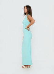 Soft Storm Plunge Halter Maxi Dress Turquoise