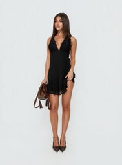 Edeni Lace Splice Halter Mini Dress Black