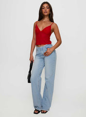 Hawke Frayed Mid Rise Straight Leg Jeans Mid Blue
