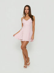 Bloomie Lace Godet Mini Dress Marshmallow Pink
