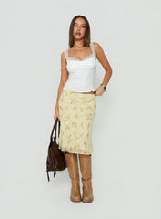 Evina Picot Trim Midi Skirt Yellow Paisley