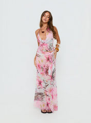 Distinction Halter Chiffon Top Pink Floral