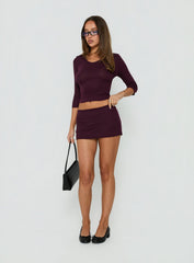 Sofelia Pointelle V Neck Top Plum