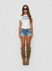 Giorgina Low Rise Double Button Micro Denim Shorts Vintage Mid Blue