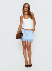 Orlynn Satin Lace Trim Mini Skirt Blue