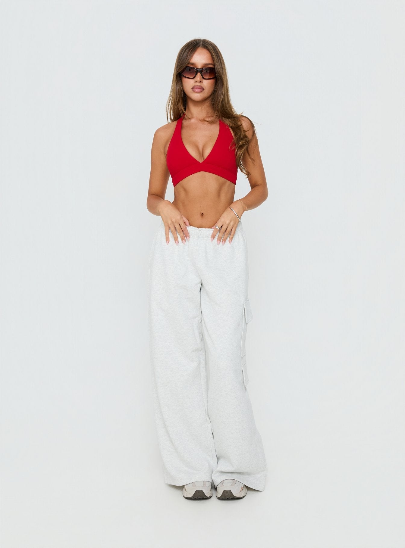 In Motion Active Plunge Halter Crop Top Red
