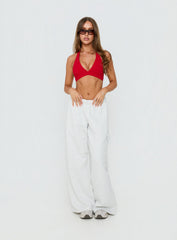 In Motion Active Plunge Halter Crop Top Red