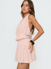 Joelie Halter Draped Mini Dress Pink / Grey Stripe