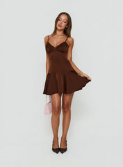 Starissa Lace Trim Mini Dress Chocolate