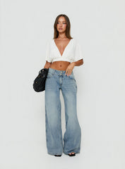 Ramos Low Rise Double Button Wide Leg Jeans Light Vintage Blue