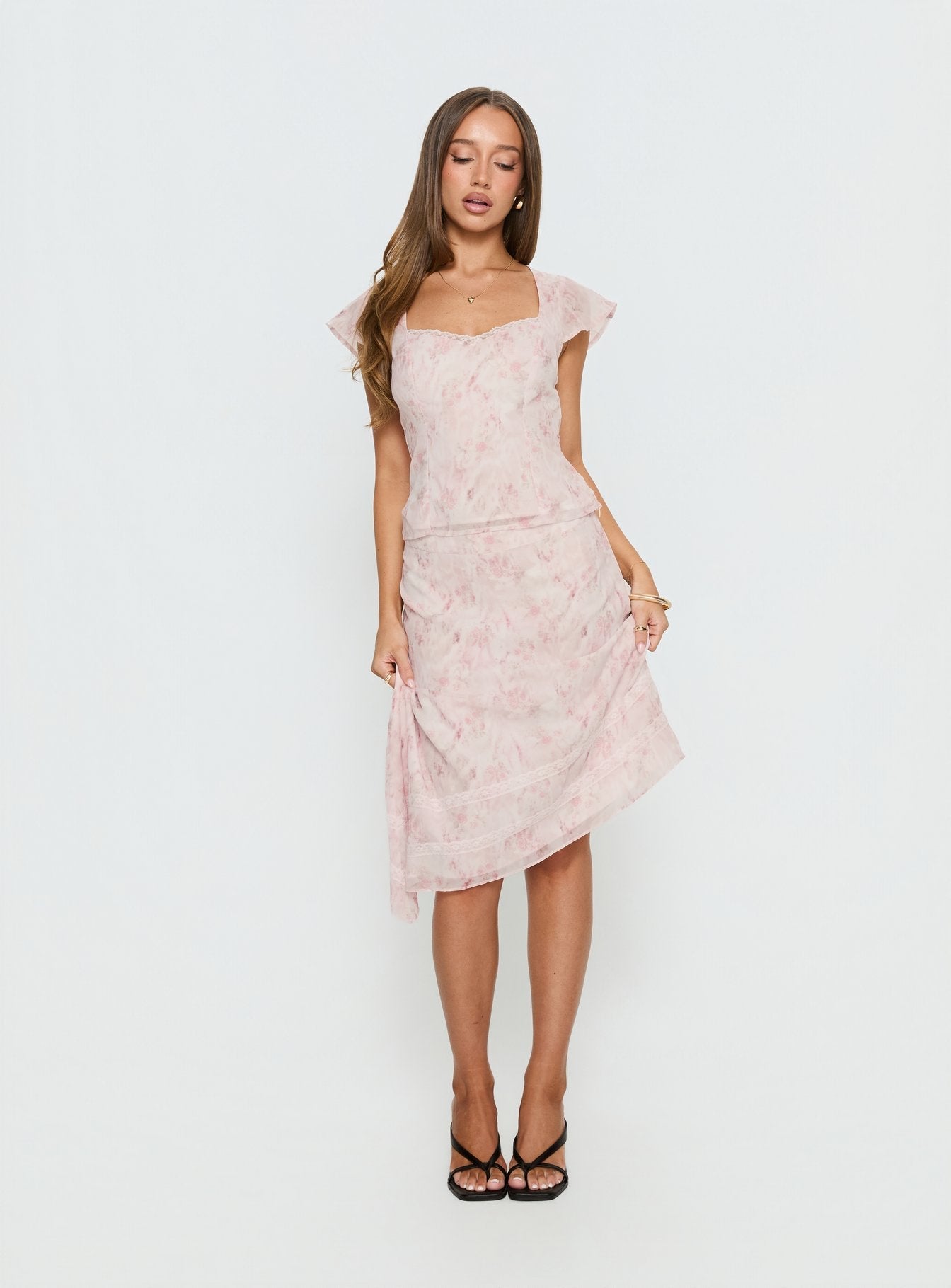 Avaline Asymmetrical Midi Skirt Pink