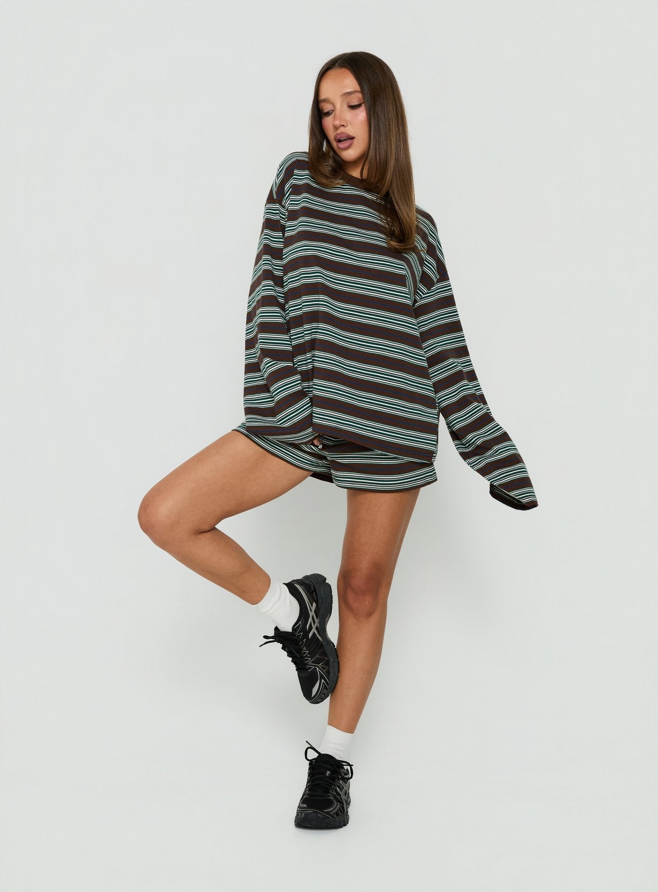 Settle Down Long Sleeve Top Brown Stripe