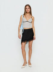 Idette Lace Asymmetrical Mini Skirt Black Polka Dot