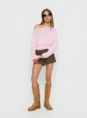 Xaria Off Shoulder Knit Sweater Pink