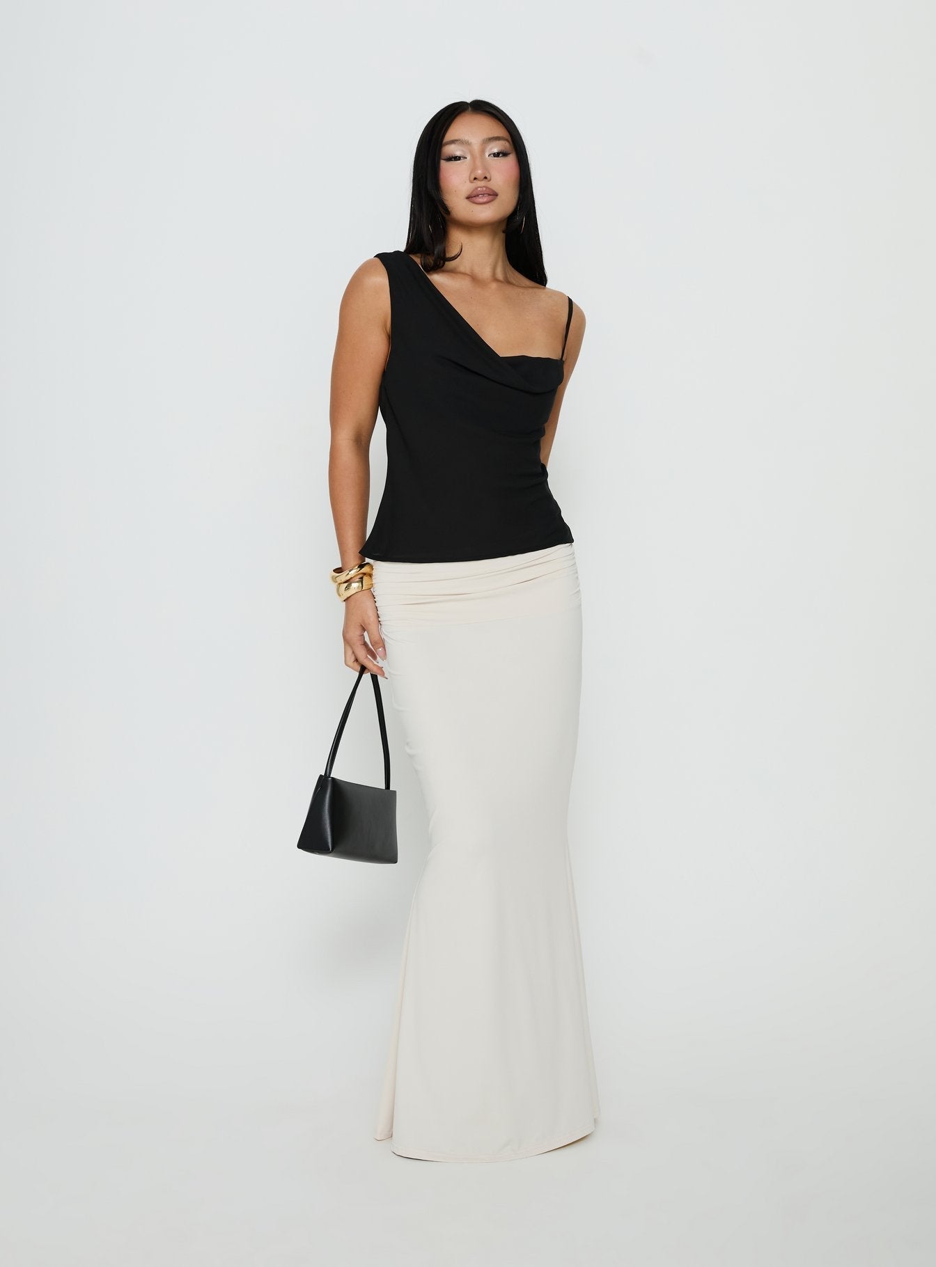 Liorah Foldover Waist Maxi Skirt Cream