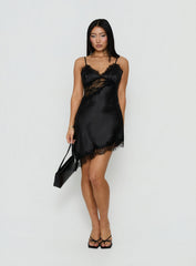 Raines Asymmetrical Lace Mini Dress Black