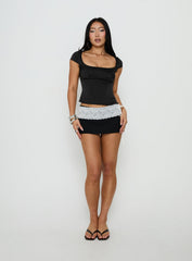 Willema Satin Scoop Tailored Top Black