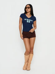 New York 93 Graphic V Neck Top Navy
