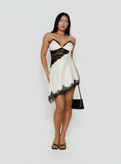 Raines Asymmetrical Lace Mini Dress Ivory / Black