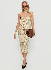 Sydni Scarf Detail Strapless Top Yellow / Chocolate Polka Dot