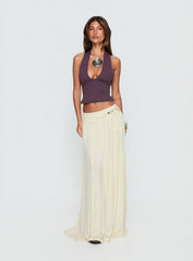 Velvet Storm Tie Detail Flowy Maxi Skirt Cream