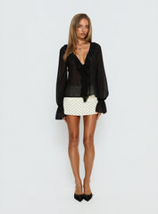 Taraya Sheer Ruffle Blouse Top Black
