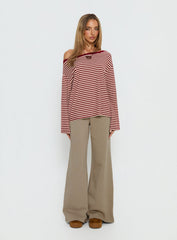 Ralyssa Off Shoulder Long Sleeve Top Red Stripe