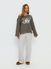 Blue Ridge Mountains Off Shoulder Graphic Sweater Grey
