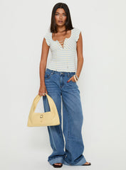 Jacenda Tie Up Short Sleeve Top Blue Stripe
