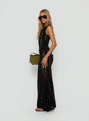 Laurenza Sheer Lace Maxi Dress Black