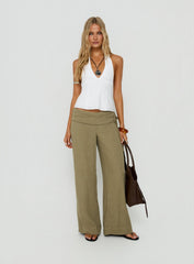 Silver Moon Linen Blend Tie Pants Olive Green
