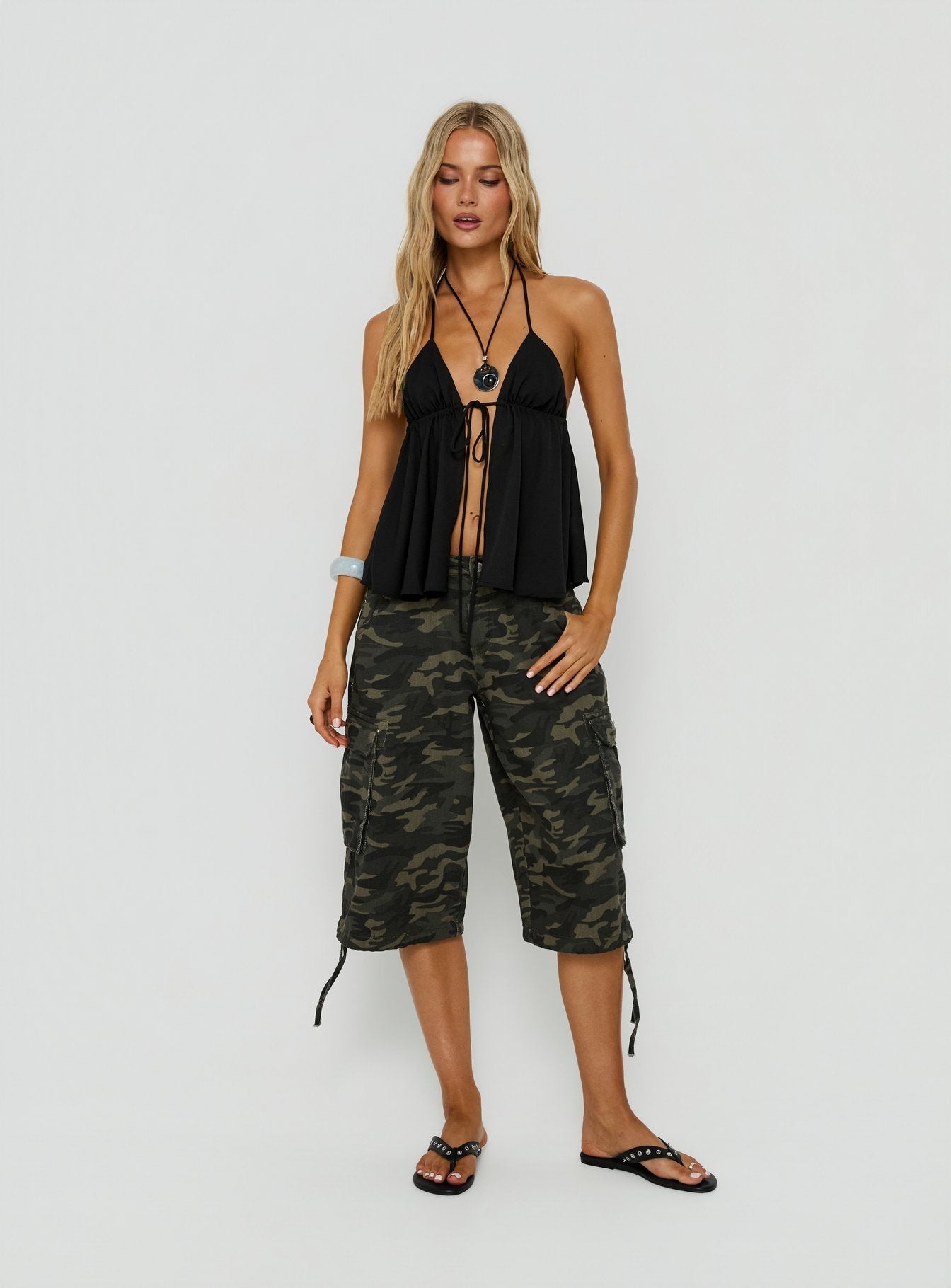 Top Form Tie Front Halter Top Black